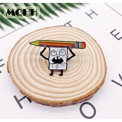 Cartoon Chuangqi Fun Pencil Pen Face Baby Enamel Alloy Brooch Badge Bag T-shirt Pins Women Jewelry Accessories Gifts For Kids