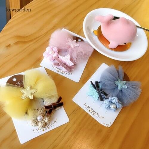 Kewgarden Baby Girls Hair Accessories Set Lace Gauze Bowknot Elastic Hair Bands Hairpin Barrettes Hairclip Headwear 3 Pcs / Set