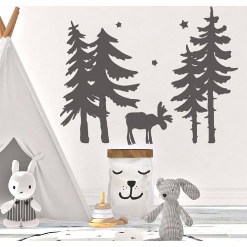 Cartoon Tree Elk Wall Stickers Adhesive Wallpaper Vinyl Removable Room Decoration For Boys Bedroom Decor Decals Mural Poster