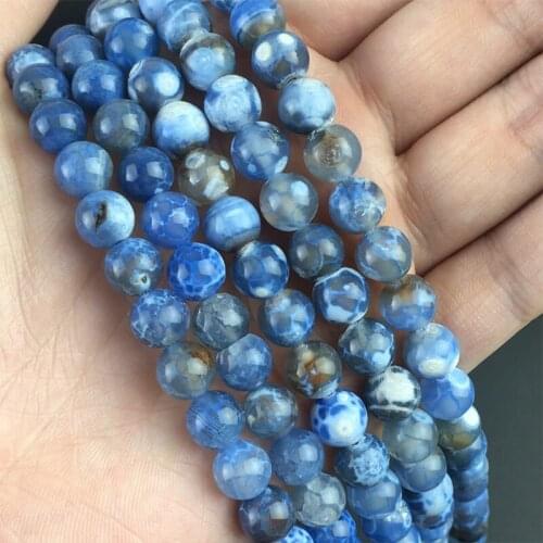 Natural Stone Blue Fire Dragon Veins Agates Round Loose Spacer Beads For Jewelry Making DIY Bracelet Accessories 15" 6/8/10mm