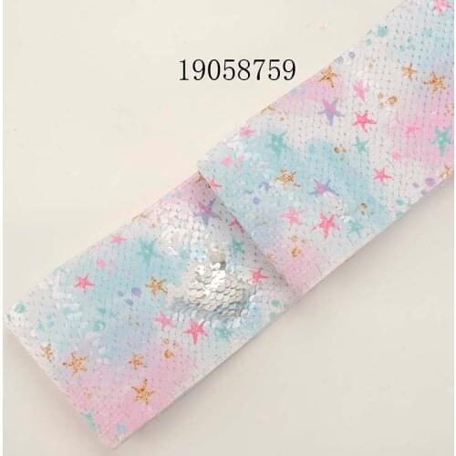 NEW 5 ys 3" 75mm lattice & star sequin ribbon printed