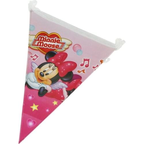 New pink mouse Paper Flag Pennant Banner Happy Birthday Party Decoration Flags For Kids Baby Shower Favor Gift Supplies
