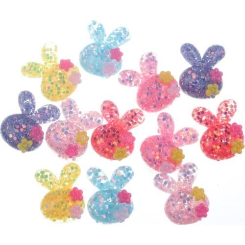 50Pcs 17x21mm Clear Resin Rabbit With Flower Cabochon Flatback Decoration Crafts Embellishments For Scrapbooking Diy Accessories