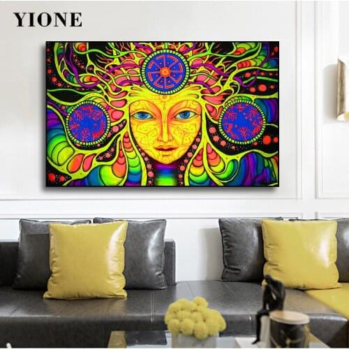 Psychedelic Colorful Woman Face Canvas Art Poster Custom Abstract Art Figure Wall Painting Print Picture for Living Room Decor