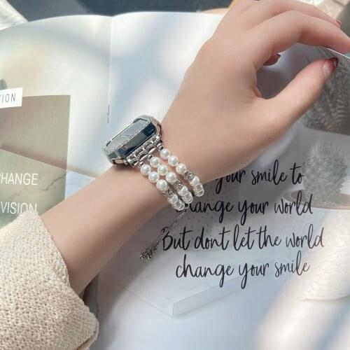 Elastic Stretch Agate Pearl Strap for Apple Watch Band 38mm 40mm 42mm 44mm for Iwatch Lady Wristband Correa Series 6se 5 4 3 2 1