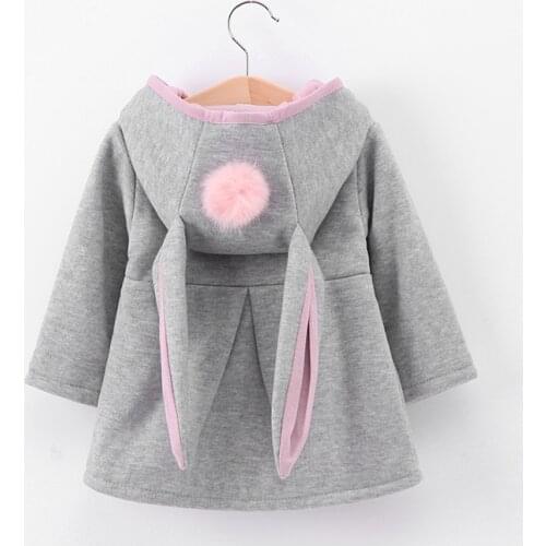 Spring Autumn Baby Kid Girls Jackets Rabbit Ear Cotton Winter Outerwear Children Hooded Coats 1 2 3 4 5 Year old Toddler Clothes
