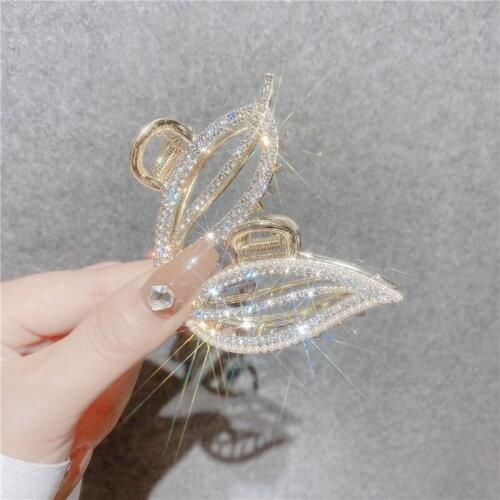 Korean style hollow leaf back head hairpin headdress female simple diamond-studded pearl catching clip hair ornament