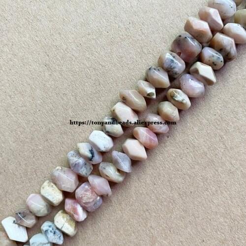 2lots more 10% off ! Semi-precious Stone Irregular Faceted Rondelle B Quality Pink Opal 7" Loose Beads 6x11mm