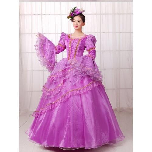 Light purple ruffled lace luxury medieval dress ball gown siss princess Gown queen Cosplay Victorian Belle ball