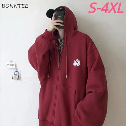 Hoodies Men Zipper Large Size 4XL Loose Hip-Hop Hooded Streetwear Oversize Kpop Harajuku Printed Thick Warm Velvet Ulzzang New