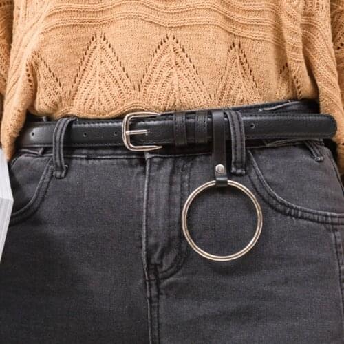 Solid Color Slender Belt for Women and Student PU Leather Casual Waistband with Pendant Fancy Strap for Jeans Pants