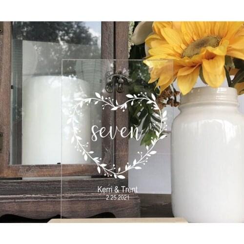 Heart Wreath Wedding Table Numbers Personalized Clear Acrylic Wreath Table Centerpiece Custom Wedding Name and Date