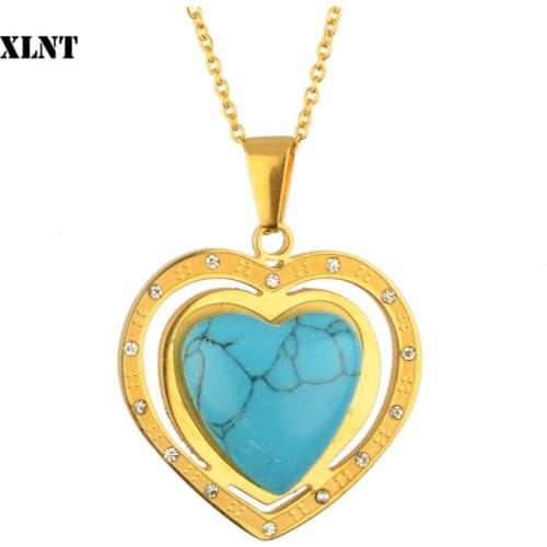 XLNT New Arrivals Stainless Steel Love Heart Necklaces for Women Wedding Jewelry Long Necklaces Statement Jewelry