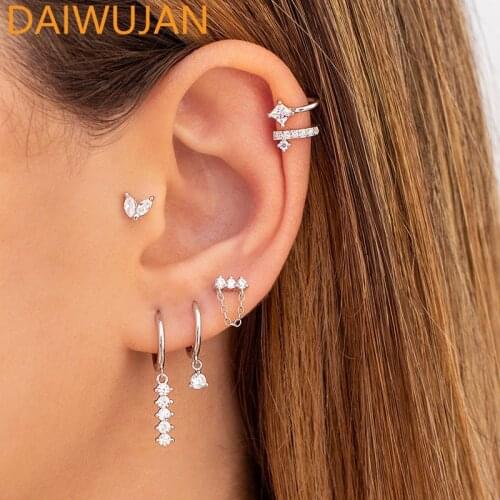 DAIWUJAN INS 925 Sterling Silver Circle Earring for Women Full Rianbow Zircon Hoop Earrings Piercing Fashion Jewelry Pendientes