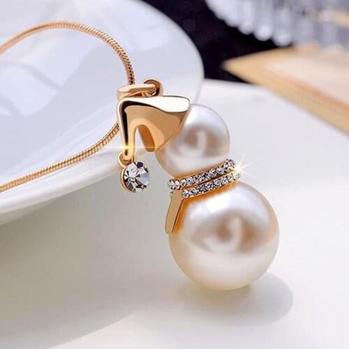 Fashion Cute Snowman Pendant Long Necklace For Women Gold Color Pearl Jewelry Gifts Wedding Jewelry Santa Claus Christmas Trendy