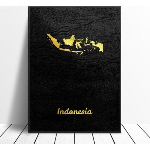 Golden Map Indonesia Canvas Painting Wall Art Pictures prints home decor Wall Poster Decoration For Living Room