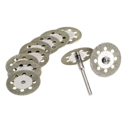 10Pcs Diamond Cutting Disc Grit 150 Diamond Grinding Wheel 25mm Circular Saw Blade +2Pcs Mandrel for Dremel Rotary Tool