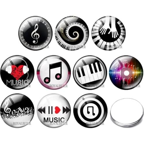 2021 Christmas Gifts Black White Music Charm Bracelet 12/18mm Horse Mix Round Glass Cabochon Jewelry Finding