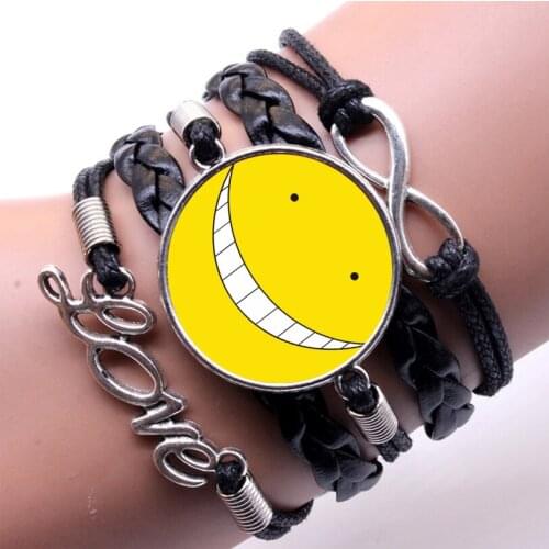 Anime Assassination Classroom Bracelet Multilayer Black Leather Bangles Transparent Glass Dome Charm Jewelry women gift Bracelet