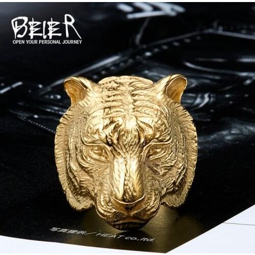 Beier new store 316L Stainless Steel ring top quality Domineering Tiger Head Ring Animal For Man Biker jewelry LLBR8-161R