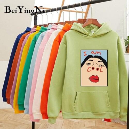 Beiyingni Women Fleece Autumn Winter Thick Sweatshirts Cartoon Printed Funny Casual Kawaii Hooded Hoodies Oversized Harajuku Top