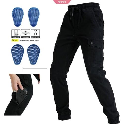 New Style Motorcycle Pants Mens Riding Travel Lace-up Jeans With Protective Gear Thickened Feet Trousers