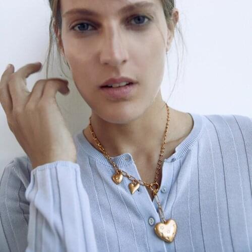 ZA Boho Long Metal Asymmetrical Heart Pendant Necklace Women Vintage Gold Statement Necklace Jewelry Gifts