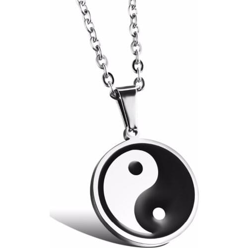 High Polished Stainless Steel Yin Yang Balance of Life Pendant Necklace for Men 50cm Link Chain