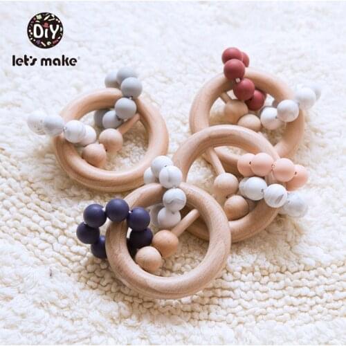 Lets Make 1pc Baby Rattle Beech Wooden Ring Tiny Rod Rodent Food Grade Silicone Beads Kids Teething Toys For ChildrenS Product