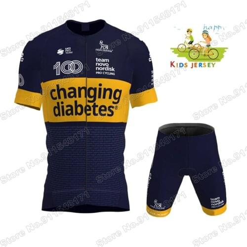 Kids 2021 Novo Nordisk Team Cycling Jersey Set Julian Alaphilippe Boys Girls Cycling Clothing Children Bike Suit Ropa Maillot