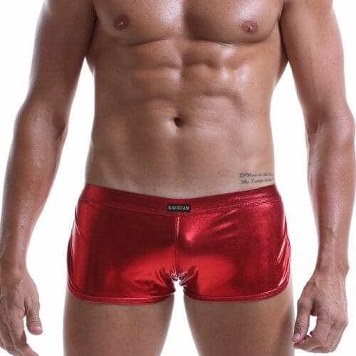 Men 's sexy shinny leather boxer underwear nightclub performance gay bar men boxer trunks gay underwear