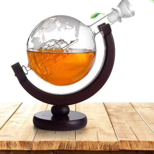 Globe Antique Whiskey Wine bottle Brandy Dispenser With Wood Stand Home Bar