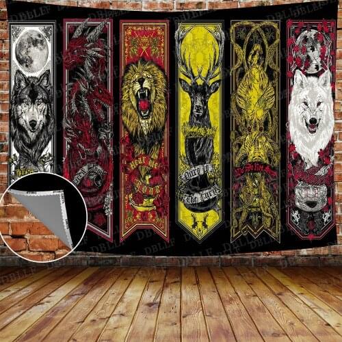 Simsant Video Game World Map Tapestry Movie Totem Wolf Backdrop Angel and Satan Tapestry for Living Room Decor