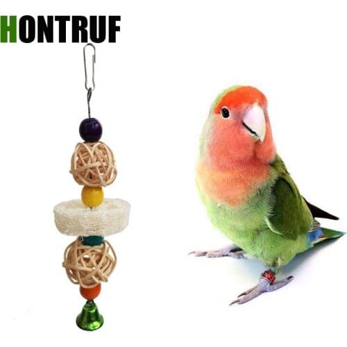 Parrot Bird Toy Supplies Loofah Rattan Ball Colorful Beads Bell Molars Grinding Mouth Toy Bite Wood String