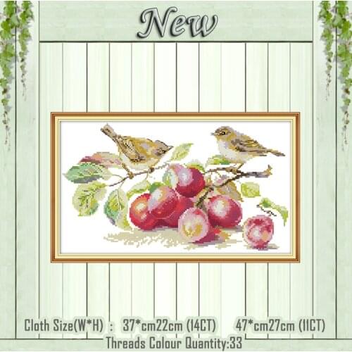 Little bird and apricot fruits diy painting counted print on the canvas DMC 11CT 14CT kit Cross Stitch embroidery needlework Set