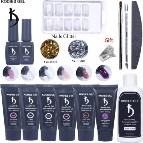 KODIES GEL 15 PCS/Set Poly UV Gel Nail Polish Kit 30ML Finger Builder Gels Extension Base Top Coat Nail Art Tips Manicure Tools