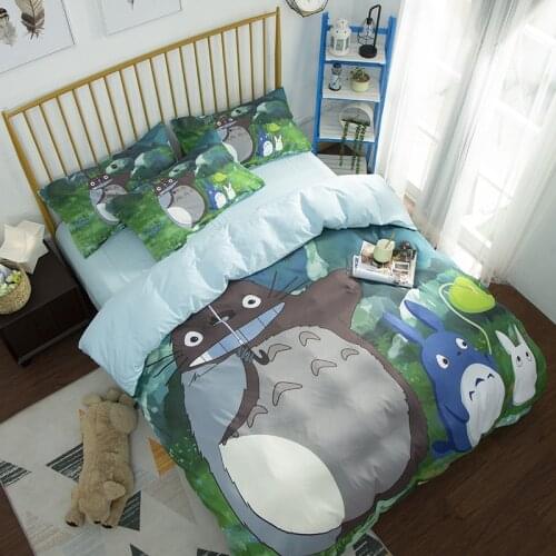 Cotton Japan Neighbor Totoro Bedding Set Luxury Catoon Duvet Cover Set for Kids A/B 150 Bed Set 3D Quilt Home Textiles 4PCS