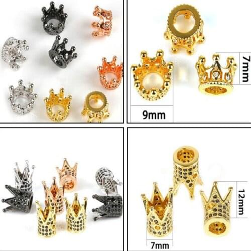 Fashion Metal Brass Micro Pave Crystal CZ Geometry Crown Leopard Helmet Skull Round Space Beads for Jewelry DIY Bracelet Making