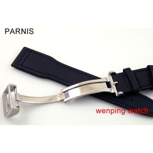 Parnis 22mm Mixed black fabric Leather deployment buckle Strap fit mens watch P133