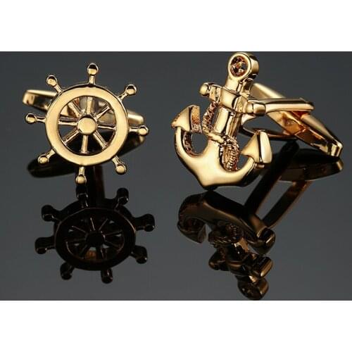 DY New high quality classic combination design gold rudder anchor Cufflinks fashion Mens French shirt Cufflinks free shipping