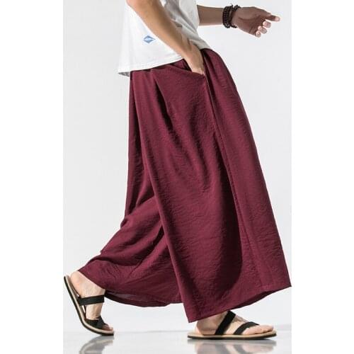 Men Linen Baggy Pants 2021 Mens Chinese Style Draped Solid Cotton Pants Man Traditional Wide Leg Pants Male Hip Hop Trousers