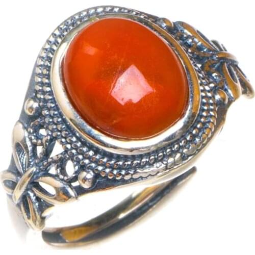 Natural Nanjiang Red Agate Opening Butterfly Handmade 925 Sterling Silver Ring 6.75 D1078