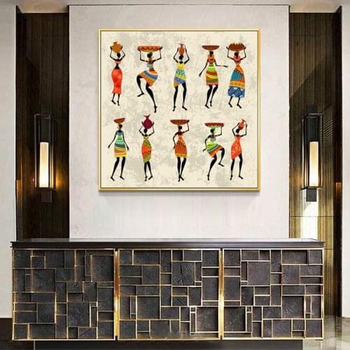 African Woman Dancing Cushion Cover Canvas Painting Vintage Posters and Prints Wall Art Picture for Living Room Home Decor