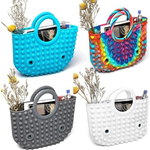 2021 New Silicone Handbag Push Bubble Stress Relief Squeeze Shopping Bags Women Bag Flower Baskets hand bag Fidget Relax Toy