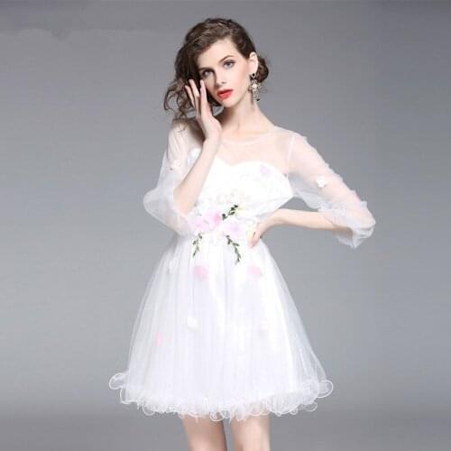 New Arrival Woman Dresses Puff Sleeve Retro Flowers Appliques Dress Ball Gown Party Dresses For Beautiful Ladies Dress NS764