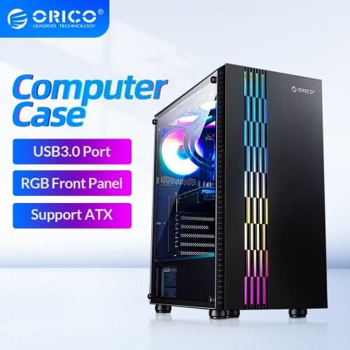 ORICO Gaming PC Computer Case Chassis ATX Mid Tower Tempered Glass with USB 3.0 Supports 345mm Liquid Cooling RGB Fans 360mm GPU