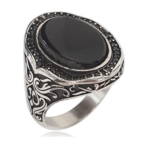 Original Trendy New Hot Sale Turkish Antique 925 Silver Ottoman Rings Onyx Ring for Man Accessorie Fashion Vintage Fine Jewelry