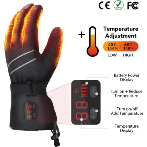 2200mAh Winter Heated Glove Thermal Mittens Hand Warmer Waterproof Windproof with Battery Powered for Men Skiing Motorcycling