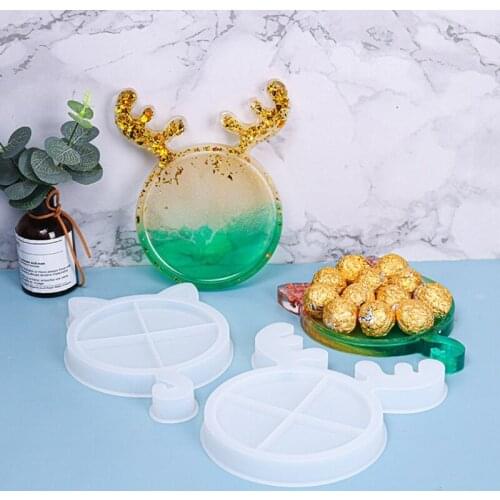 Christmas Deer/Cat Tray Epoxy Resin Mold Serving Plate Silicone Mould DIY Crafts Jewelry Holder Casting Tool