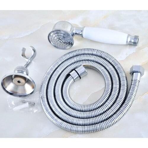 Polished Chrome Brass Hand Held Shower Head Wall Hodler Bracket 1.5M Hose Set Water Saving Bathroom Handheld Sprayer ahh028